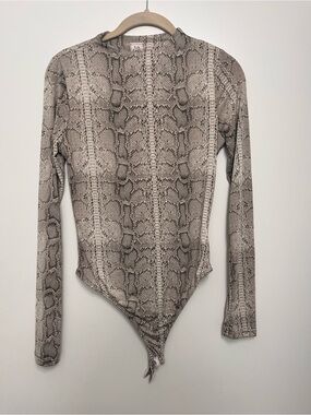 LA Luxe Cream Snake Print Long Sleeve Bodysuit